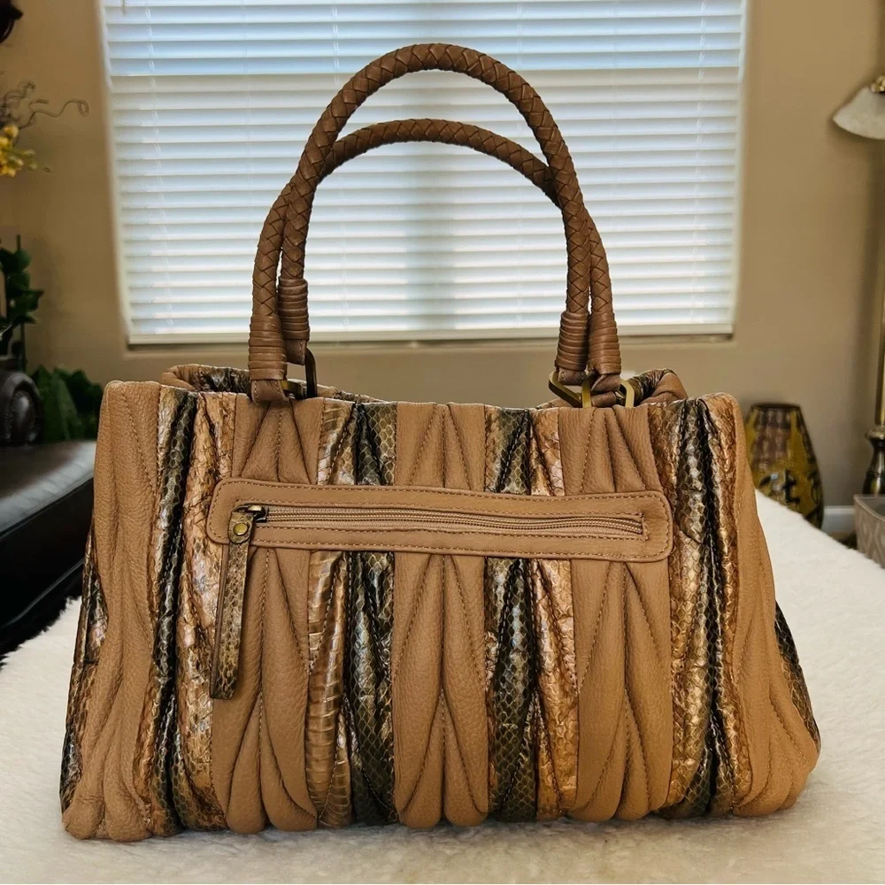 Genuine Snake Skin/Grain Brown Leather Handbag/Satchels Bag